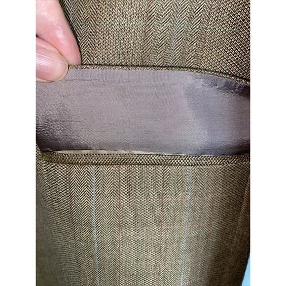 Lauren Ralph Lauren Tan Silk Wool Herringbone Mens Sports Coat Jacket Blazer 44L - Picture 8 of 14